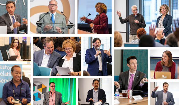 Collage of NCARB's management team at conferences and leading meeting discussions. 